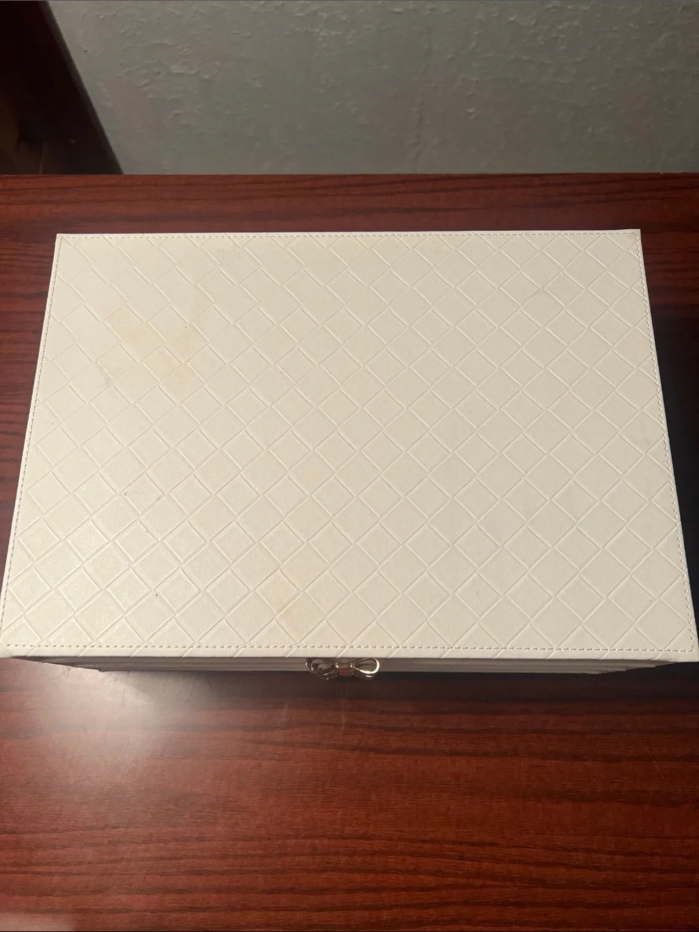 White Quilted 3-Drawer Jewelry or Cosmetic Drawers with Gold Bow Pulls